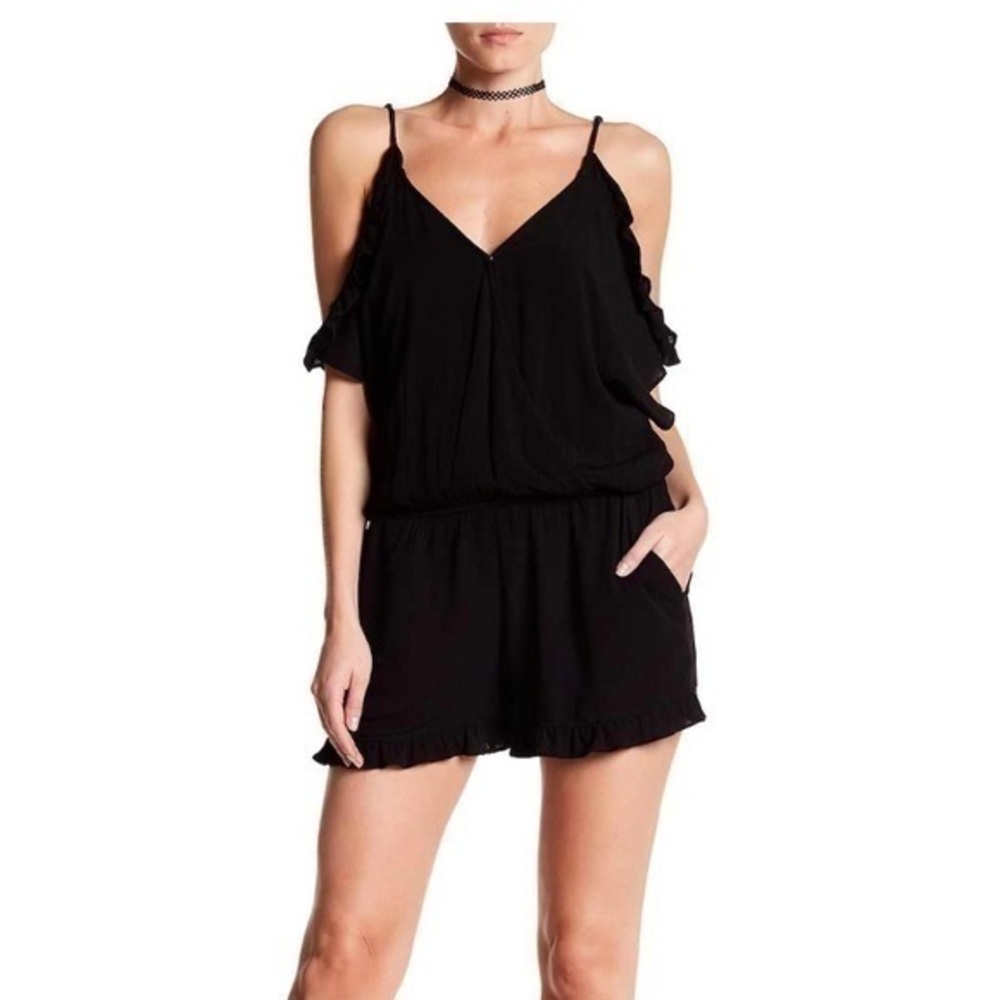 Black Ruffle Trim Romper